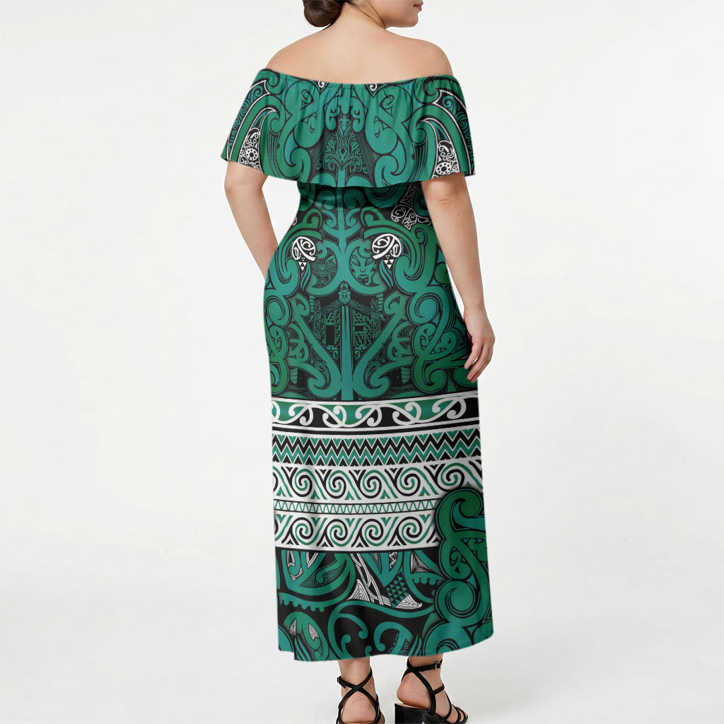 Aotearoa Iwi Ngai Tahu Off Shoulder Maxi Dress Maori Wharenui House Tribal Pattern LT9 - Polynesian Pride