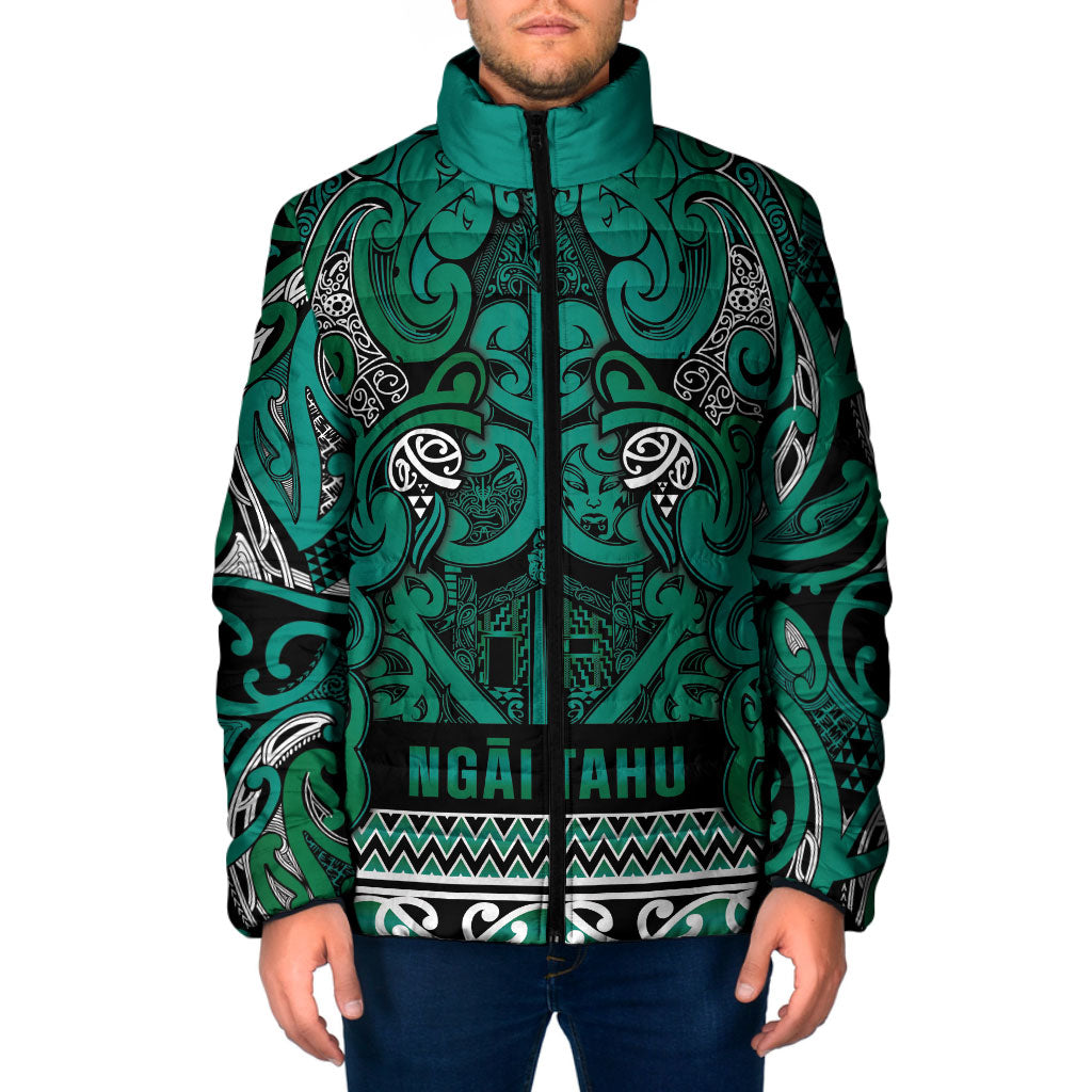 Aotearoa Iwi Ngai Tahu Padded Jacket Maori Wharenui House Tribal Pattern LT9 Men Turquoise - Polynesian Pride