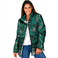 Aotearoa Iwi Ngai Tahu Padded Jacket Maori Wharenui House Tribal Pattern LT9 Women Turquoise - Polynesian Pride