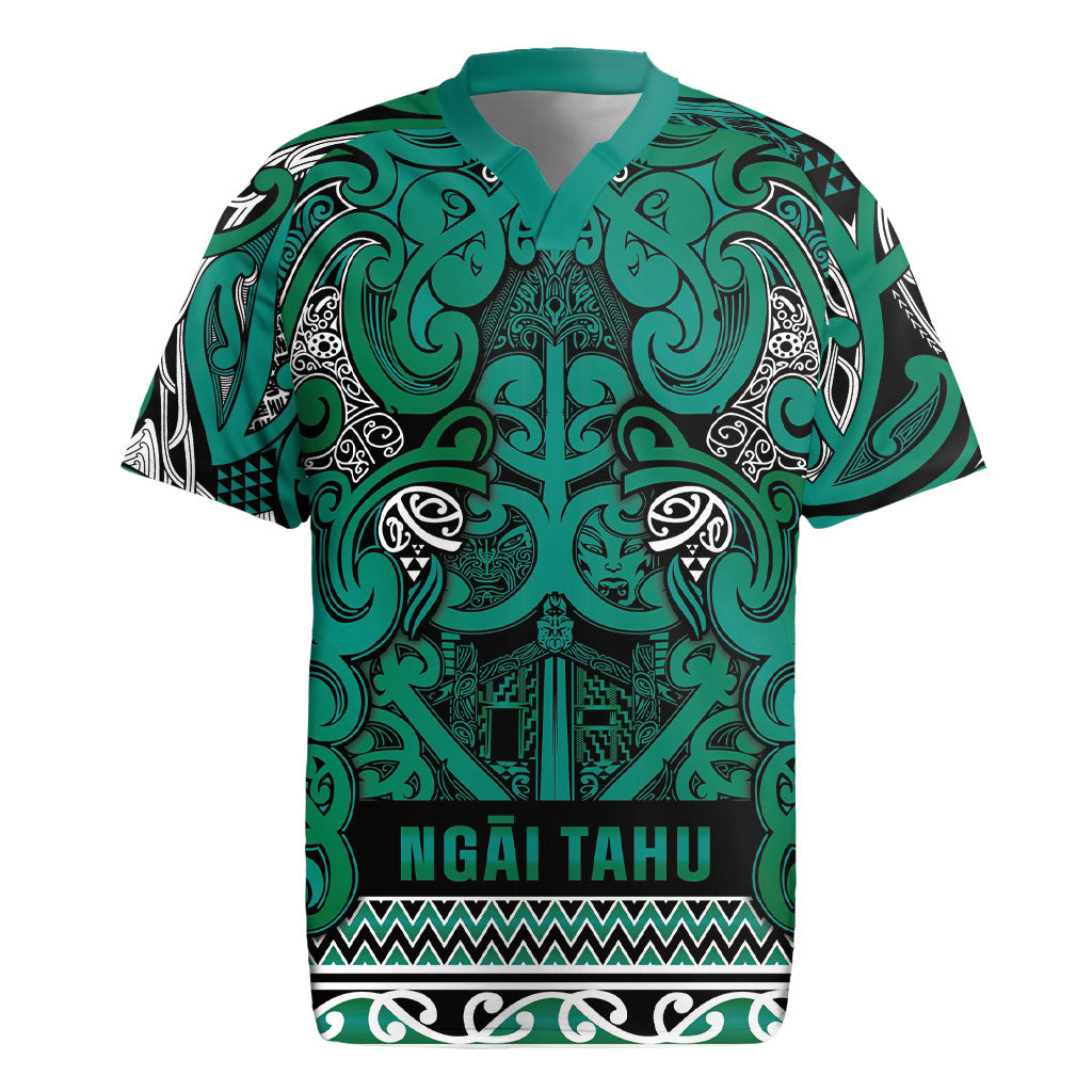 Aotearoa Iwi Ngai Tahu Rugby Jersey Maori Wharenui House Tribal Pattern LT9 Turquoise - Polynesian Pride