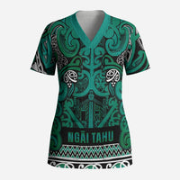 Aotearoa Iwi Ngai Tahu Scrub Top Maori Wharenui House Tribal Pattern LT9 Adult Turquoise - Polynesian Pride