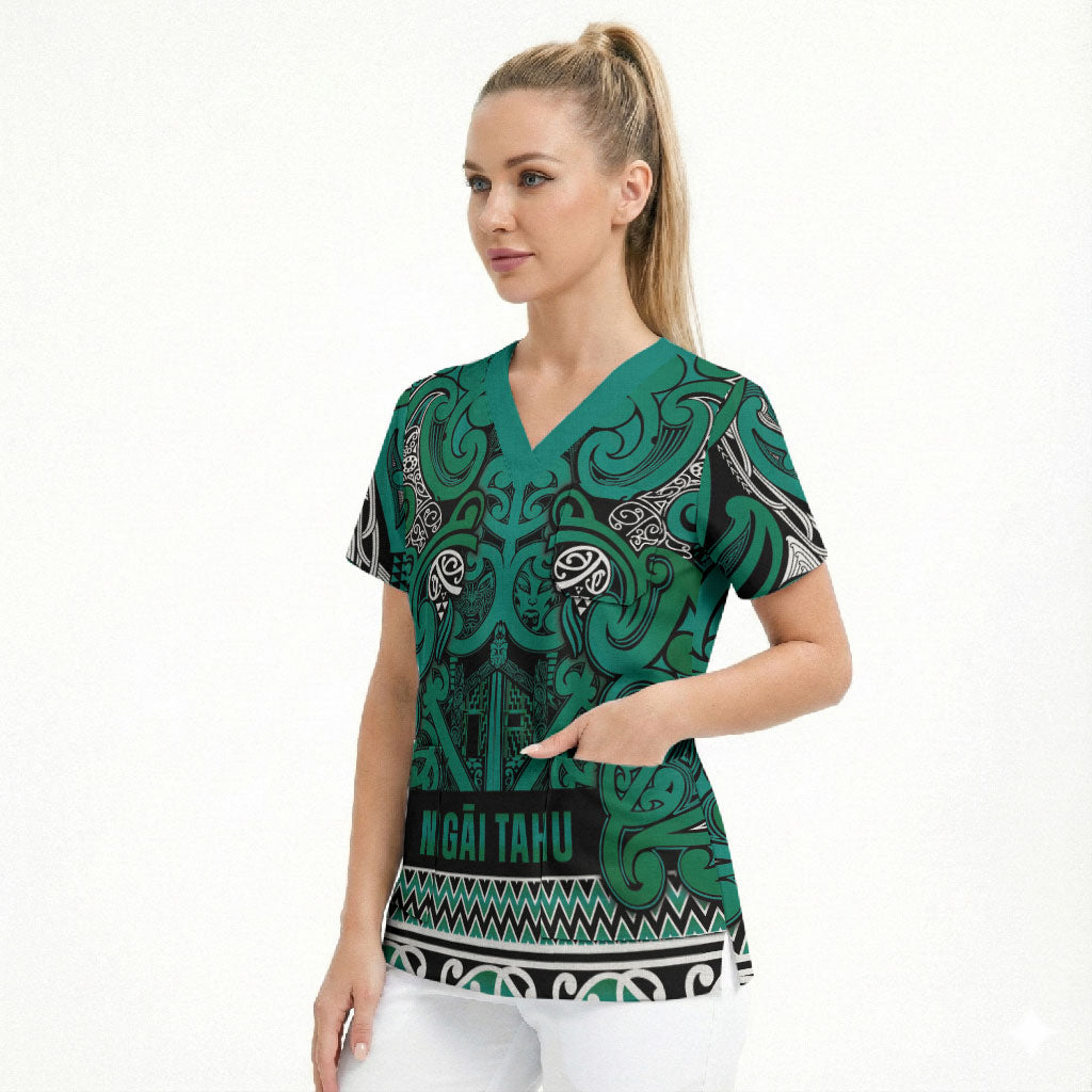 Aotearoa Iwi Ngai Tahu Scrub Top Maori Wharenui House Tribal Pattern LT9 - Polynesian Pride
