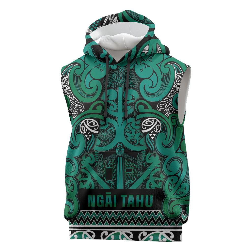 Aotearoa Iwi Ngai Tahu Sleeveless Hoodie Maori Wharenui House Tribal Pattern LT9 Turquoise - Polynesian Pride