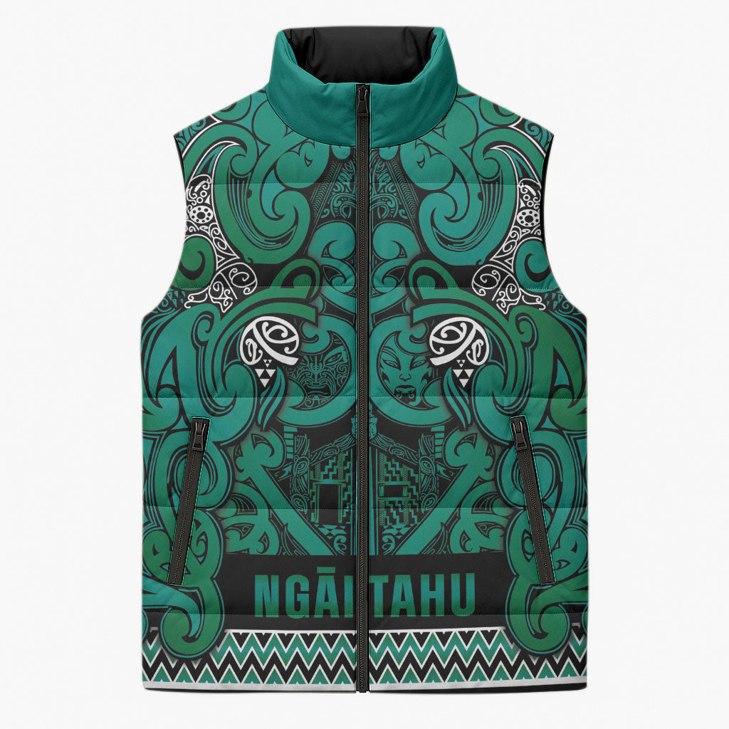 Aotearoa Iwi Ngai Tahu Sleeveless Puffer Jacket Maori Wharenui House Tribal Pattern LT9 Unisex Turquoise - Polynesian Pride