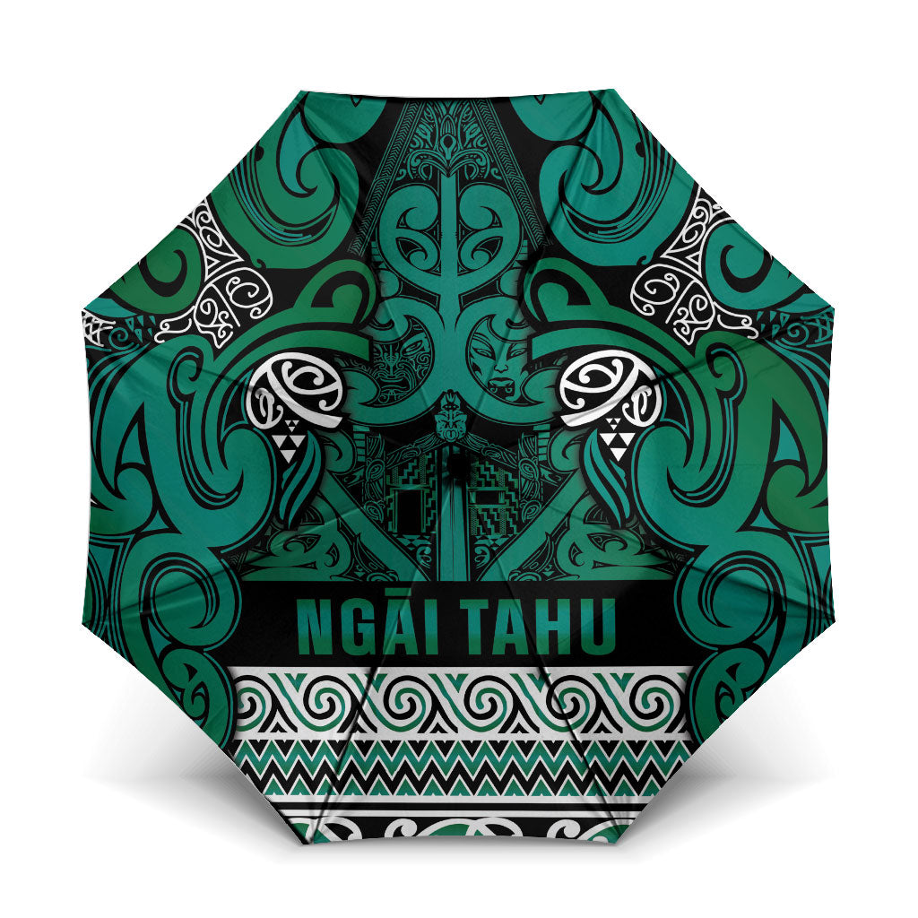 Aotearoa Iwi Ngai Tahu Umbrella Maori Wharenui House Tribal Pattern LT9 One Size Folded 11.42 inch Opened Diameter 37.4 inch Turquoise - Polynesian Pride