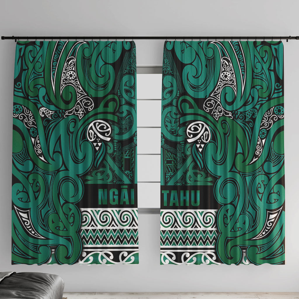 Aotearoa Iwi Ngai Tahu Window Curtain Maori Wharenui House Tribal Pattern LT9 With Hooks Turquoise - Polynesian Pride