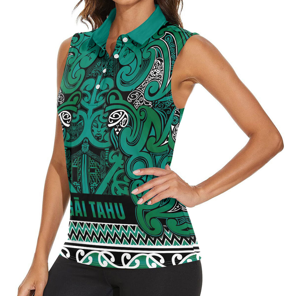 Aotearoa Iwi Ngai Tahu Women Sleeveless Polo Shirt Maori Wharenui House Tribal Pattern LT9 - Polynesian Pride