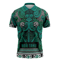 Aotearoa Iwi Ngai Tahu Zipper Polo Shirt Maori Wharenui House Tribal Pattern LT9 Turquoise - Polynesian Pride