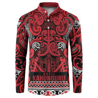 Aotearoa Iwi Ngati Kahungunu Button Sweatshirt Maori Wharenui House Tribal Pattern LT9 Dark red - Polynesian Pride