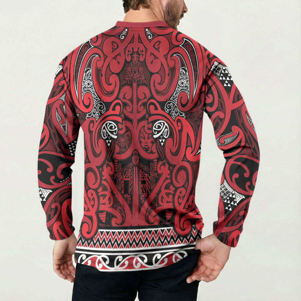 Aotearoa Iwi Ngati Kahungunu Button Sweatshirt Maori Wharenui House Tribal Pattern LT9 - Polynesian Pride