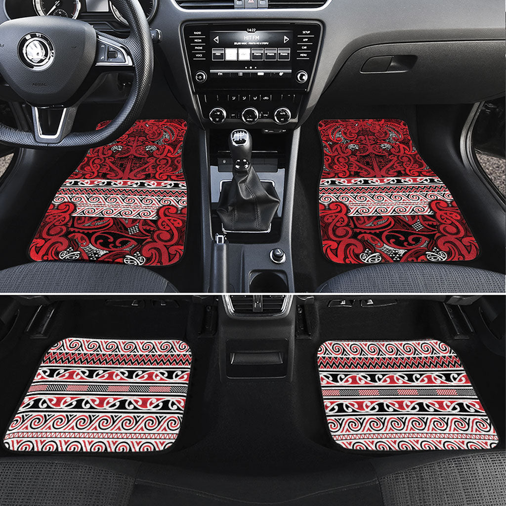 Aotearoa Iwi Ngati Kahungunu Car Mats Maori Wharenui House Tribal Pattern LT9 Set 4pcs Dark red - Polynesian Pride