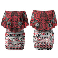 Aotearoa Iwi Ngati Kahungunu Couples Matching Off Shoulder Short Dress and Long Sleeve Button Shirt Maori Wharenui House Tribal Pattern LT9 - Polynesian Pride