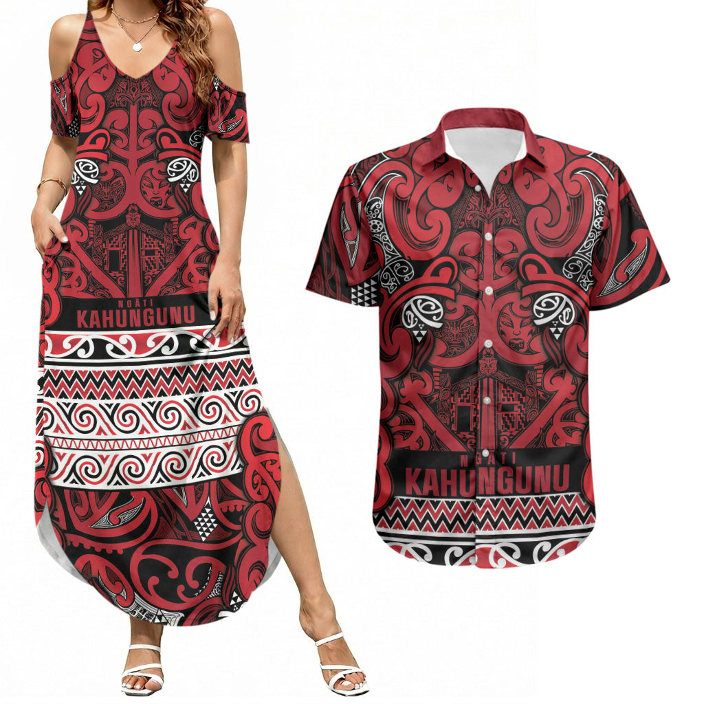 Aotearoa Iwi Ngati Kahungunu Couples Matching Summer Maxi Dress and Hawaiian Shirt Maori Wharenui House Tribal Pattern LT9 Dark red - Polynesian Pride