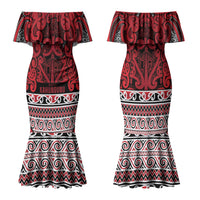 Aotearoa Iwi Ngati Kahungunu Family Matching Mermaid Dress and Hawaiian Shirt Maori Wharenui House Tribal Pattern LT9 Mom's Dress Dark red - Polynesian Pride
