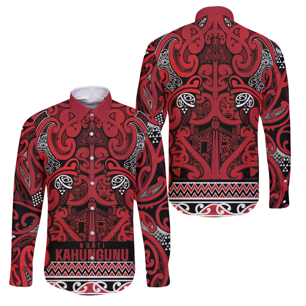 Aotearoa Iwi Ngati Kahungunu Family Matching Mermaid Dress and Hawaiian Shirt Maori Wharenui House Tribal Pattern LT9 Dad's Shirt - Long Sleeve Dark red - Polynesian Pride