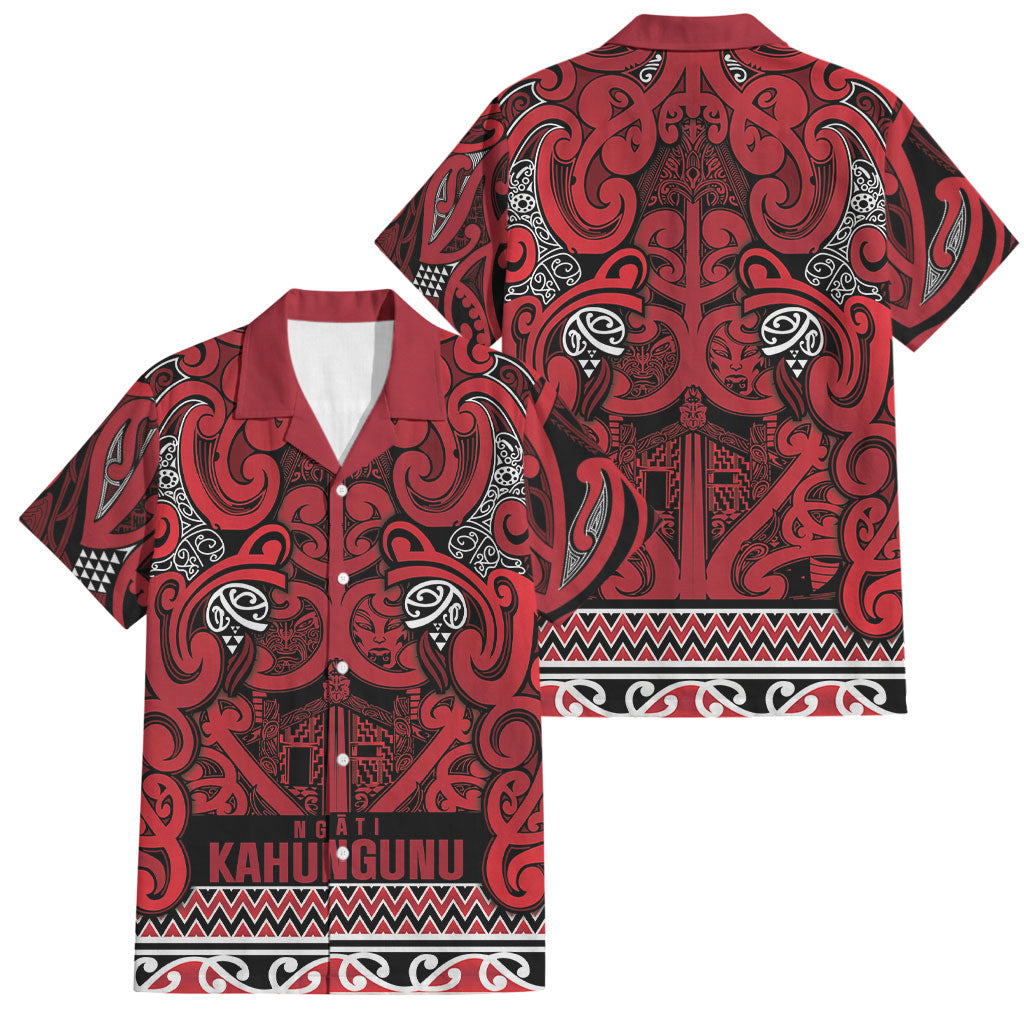 Aotearoa Iwi Ngati Kahungunu Family Matching Off The Shoulder Long Sleeve Dress and Hawaiian Shirt Maori Wharenui House Tribal Pattern LT9 Dad's Shirt - Short Sleeve Dark red - Polynesian Pride