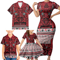 Aotearoa Iwi Ngati Kahungunu Family Matching Short Sleeve Bodycon Dress and Hawaiian Shirt Maori Wharenui House Tribal Pattern LT9 - Polynesian Pride
