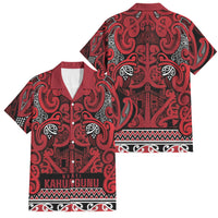 Aotearoa Iwi Ngati Kahungunu Family Matching Short Sleeve Bodycon Dress and Hawaiian Shirt Maori Wharenui House Tribal Pattern LT9 Dad's Shirt - Short Sleeve Dark red - Polynesian Pride