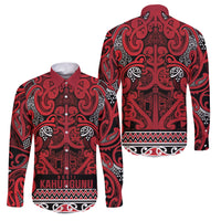 Aotearoa Iwi Ngati Kahungunu Family Matching Short Sleeve Bodycon Dress and Hawaiian Shirt Maori Wharenui House Tribal Pattern LT9 Dad's Shirt - Long Sleeve Dark red - Polynesian Pride