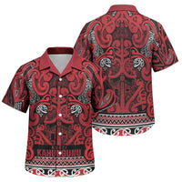 Aotearoa Iwi Ngati Kahungunu Family Matching Short Sleeve Bodycon Dress and Hawaiian Shirt Maori Wharenui House Tribal Pattern LT9 Son's Shirt Dark red - Polynesian Pride