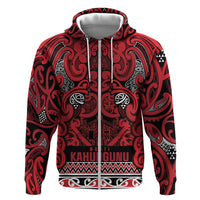 Aotearoa Iwi Ngati Kahungunu Hoodie Maori Wharenui House Tribal Pattern LT9 Zip Hoodie Dark red - Polynesian Pride