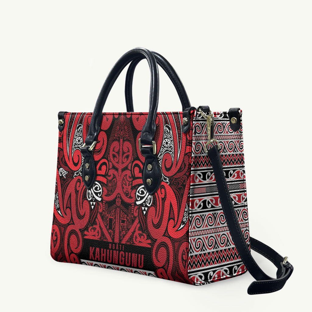 Aotearoa Iwi Ngati Kahungunu Leather Bag Maori Wharenui House Tribal Pattern LT9 Dark red - Polynesian Pride