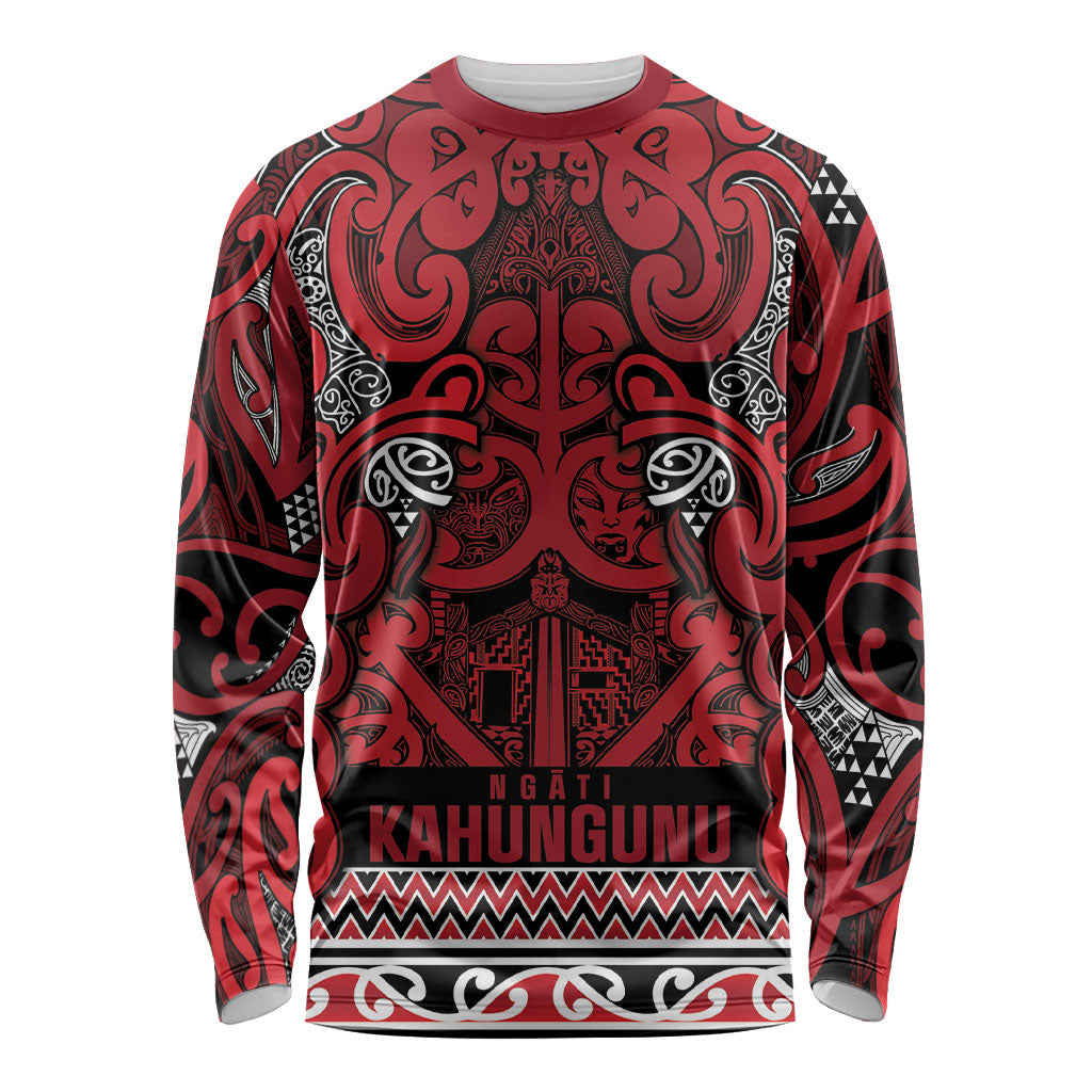 Aotearoa Iwi Ngati Kahungunu Long Sleeve Shirt Maori Wharenui House Tribal Pattern LT9 Unisex Dark red - Polynesian Pride
