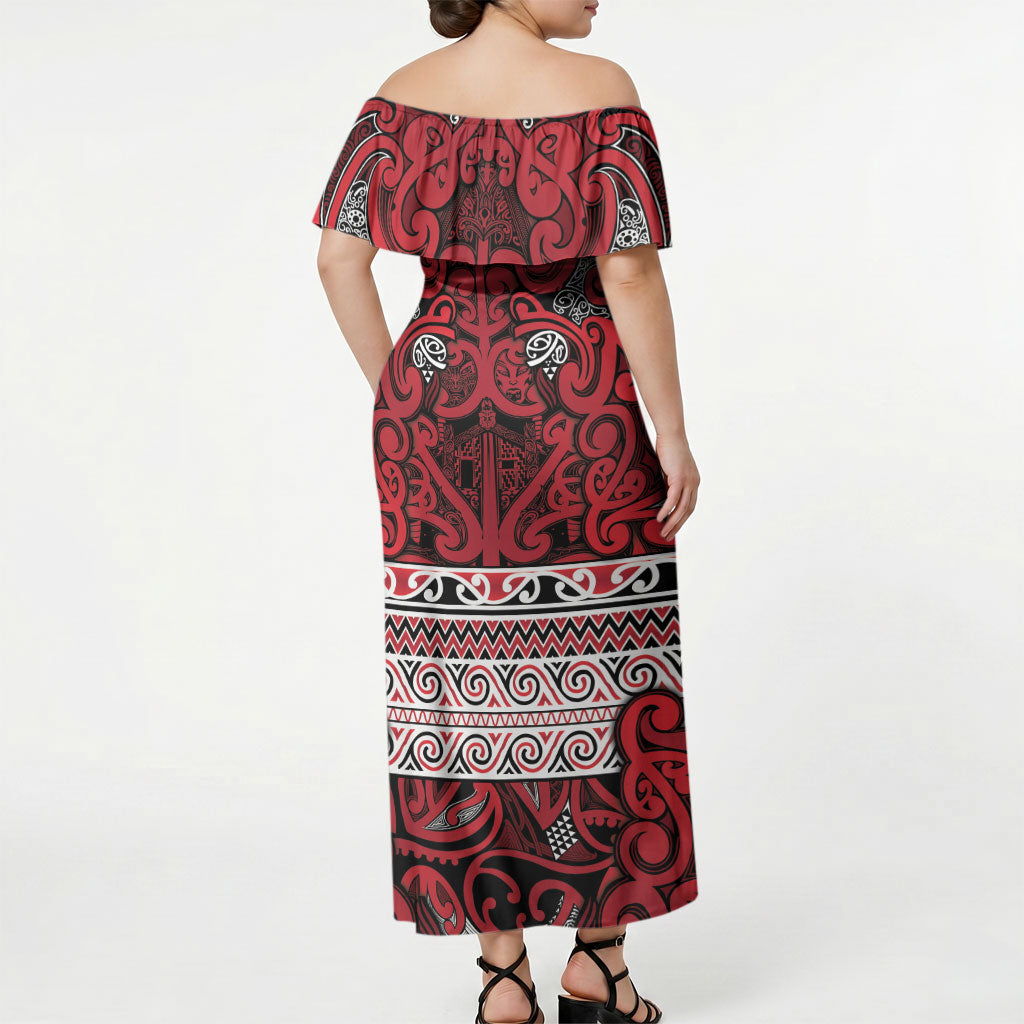 Aotearoa Iwi Ngati Kahungunu Off Shoulder Maxi Dress Maori Wharenui House Tribal Pattern LT9 - Polynesian Pride