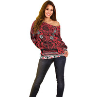 Aotearoa Iwi Ngati Kahungunu Off Shoulder Sweater Maori Wharenui House Tribal Pattern LT9 - Polynesian Pride