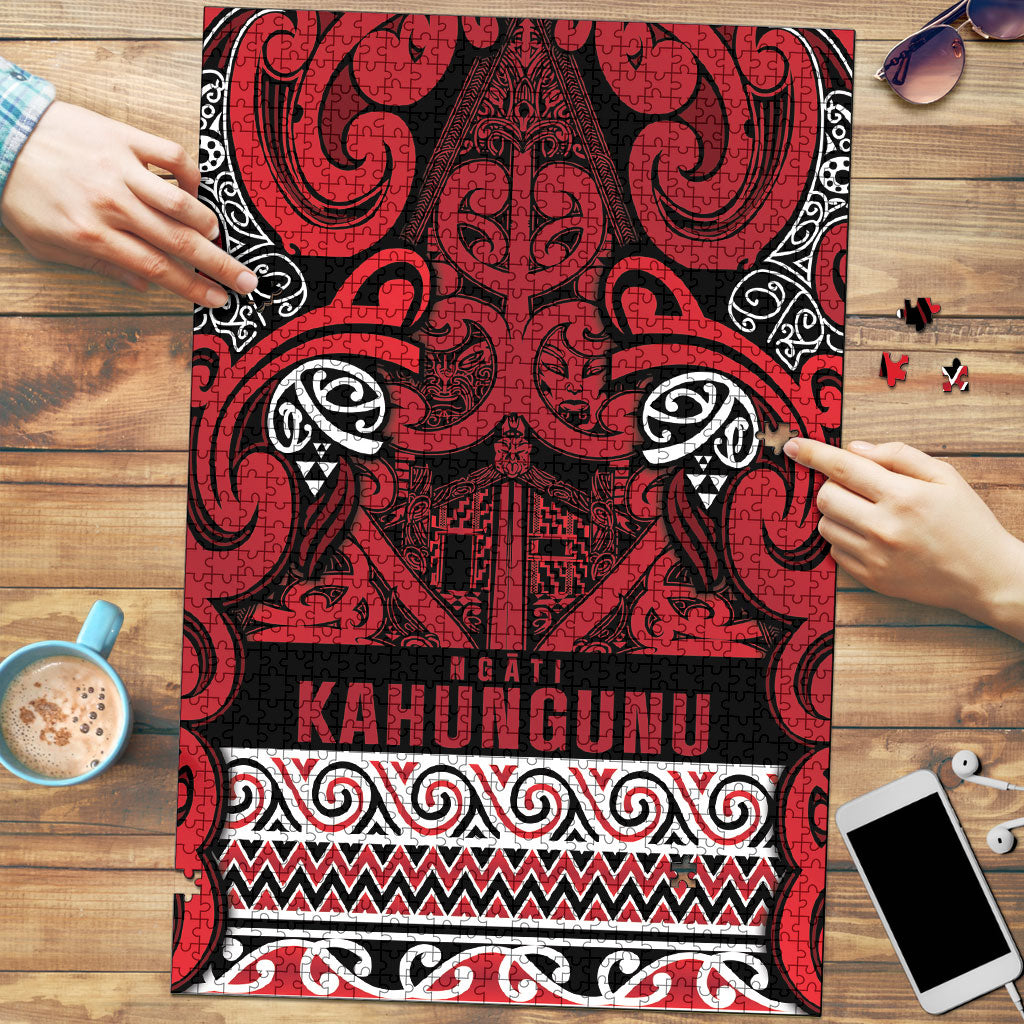 Aotearoa Iwi Ngati Kahungunu Puzzle Maori Wharenui House Tribal Pattern LT9 Dark red - Polynesian Pride