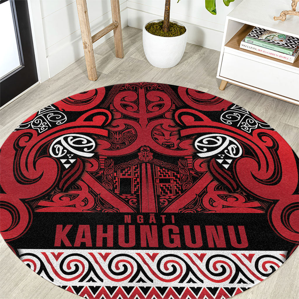 Aotearoa Iwi Ngati Kahungunu Round Carpet Maori Wharenui House Tribal Pattern LT9 Dark red - Polynesian Pride