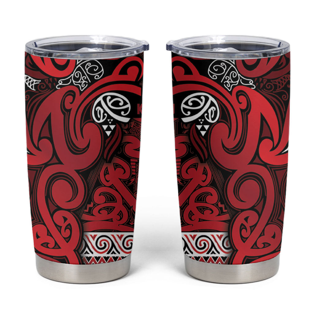 Aotearoa Iwi Ngati Kahungunu Tumbler Cup Maori Wharenui House Tribal Pattern LT9 Dark red - Polynesian Pride