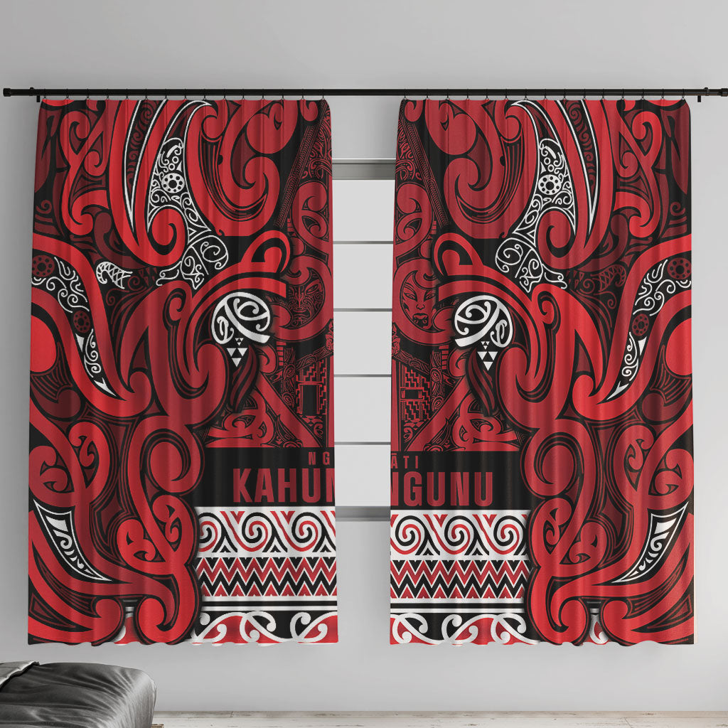 Aotearoa Iwi Ngati Kahungunu Window Curtain Maori Wharenui House Tribal Pattern LT9 With Hooks Dark red - Polynesian Pride