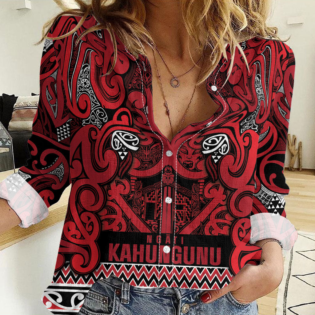 Aotearoa Iwi Ngati Kahungunu Women Casual Shirt Maori Wharenui House Tribal Pattern LT9 Female Dark red - Polynesian Pride