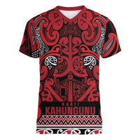 Aotearoa Iwi Ngati Kahungunu Women V-Neck T-Shirt Maori Wharenui House Tribal Pattern LT9 Female Dark red - Polynesian Pride