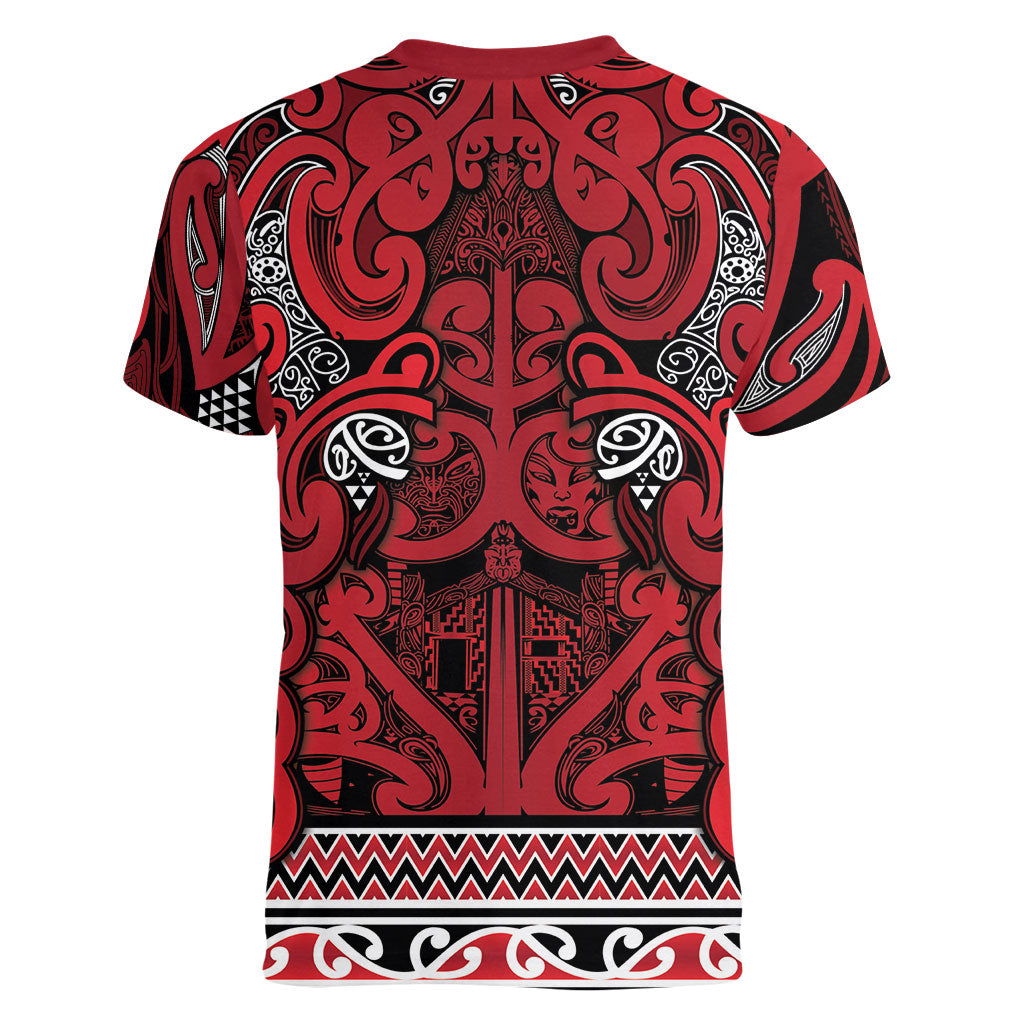 Aotearoa Iwi Ngati Kahungunu Women V-Neck T-Shirt Maori Wharenui House Tribal Pattern LT9 - Polynesian Pride