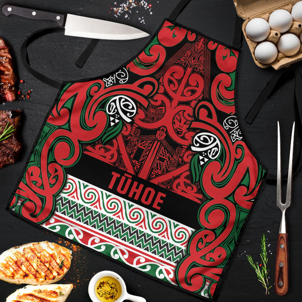 Aotearoa Iwi Tuhoe Apron Maori Wharenui House Tribal Pattern LT9 Green Red - Polynesian Pride