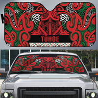 Aotearoa Iwi Tuhoe Auto Sun Shade Maori Wharenui House Tribal Pattern LT9 Green Red - Polynesian Pride