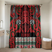 Aotearoa Iwi Tuhoe Bathroom Set Maori Wharenui House Tribal Pattern LT9 Shower Curtain Only Green Red - Polynesian Pride