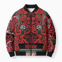 Aotearoa Iwi Tuhoe Bomber Puffer Jacket Maori Wharenui House Tribal Pattern LT9 Unisex Green Red - Polynesian Pride