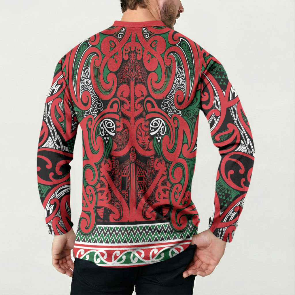 Aotearoa Iwi Tuhoe Button Sweatshirt Maori Wharenui House Tribal Pattern LT9 - Polynesian Pride