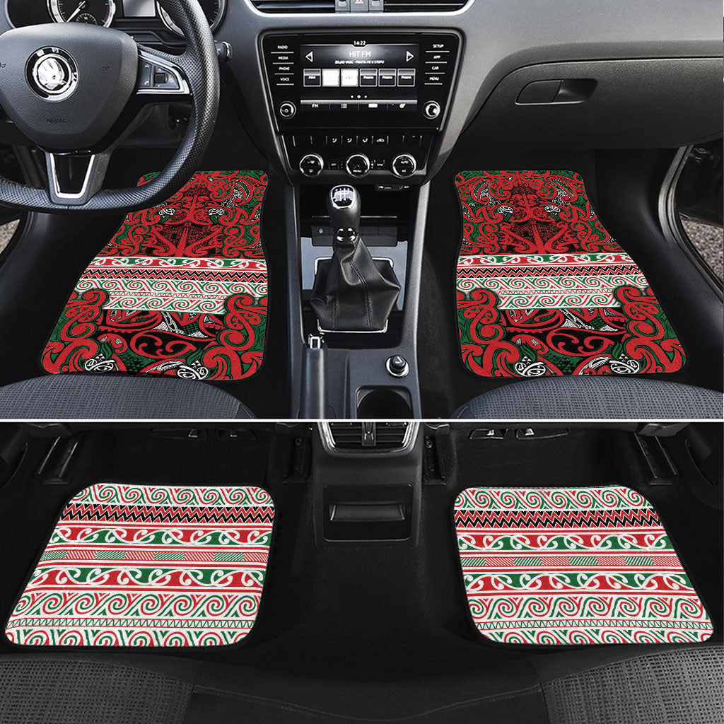 Aotearoa Iwi Tuhoe Car Mats Maori Wharenui House Tribal Pattern LT9 Set 4pcs Green Red - Polynesian Pride