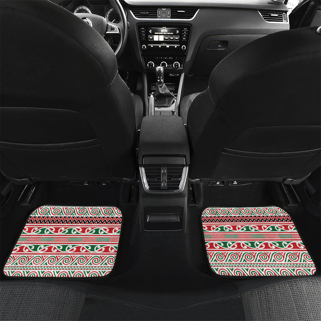 Aotearoa Iwi Tuhoe Car Mats Maori Wharenui House Tribal Pattern LT9 Set 2pcs - Back Green Red - Polynesian Pride