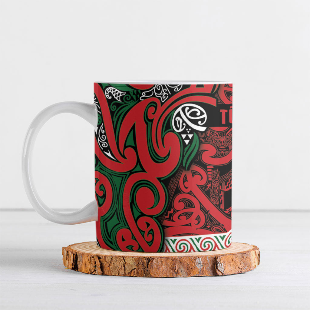 Aotearoa Iwi Tuhoe Ceramic Mug Maori Wharenui House Tribal Pattern LT9 Green Red - Polynesian Pride