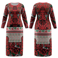 Aotearoa Iwi Tuhoe Couples Matching Long Sleeve Bodycon Dress and Long Sleeve Button Shirt Maori Wharenui House Tribal Pattern LT9 - Polynesian Pride