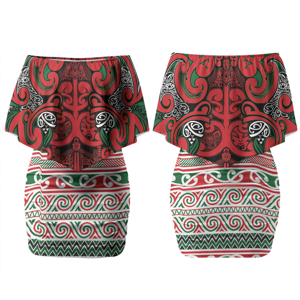 Aotearoa Iwi Tuhoe Couples Matching Off Shoulder Short Dress and Hawaiian Shirt Maori Wharenui House Tribal Pattern LT9 - Polynesian Pride