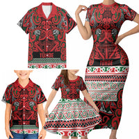 Aotearoa Iwi Tuhoe Family Matching Short Sleeve Bodycon Dress and Hawaiian Shirt Maori Wharenui House Tribal Pattern LT9 - Polynesian Pride