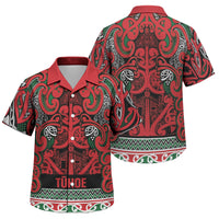Aotearoa Iwi Tuhoe Family Matching Short Sleeve Bodycon Dress and Hawaiian Shirt Maori Wharenui House Tribal Pattern LT9 Son's Shirt Green Red - Polynesian Pride