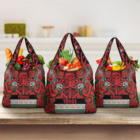 Aotearoa Iwi Tuhoe Grocery Bag Maori Wharenui House Tribal Pattern LT9 3-pack One Size Green Red - Polynesian Pride