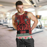 Aotearoa Iwi Tuhoe Men Tank Top Maori Wharenui House Tribal Pattern LT9 Green Red - Polynesian Pride